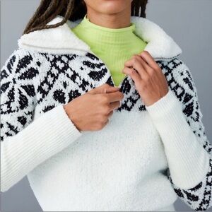 Anthropologie Pilcro Black and White Fair Isle Quarter Zip Sweater